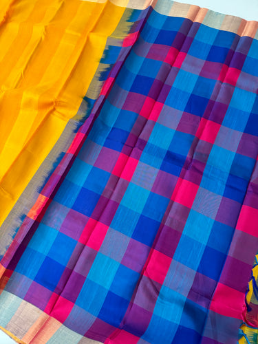 Jute & Mulberry Silk half and half saree from Kanchipuram | Handwoven | Ships from California